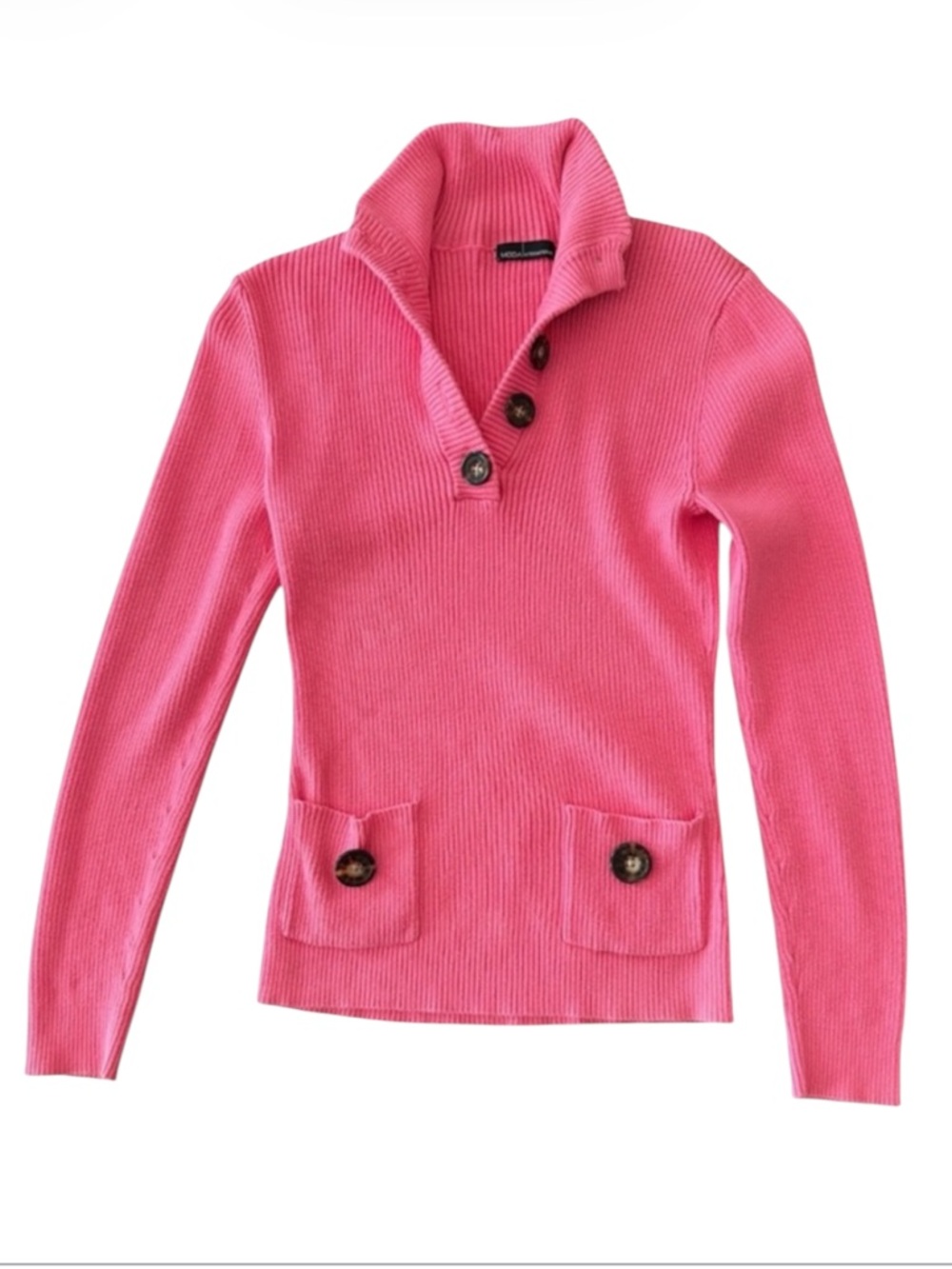 VTG Victoria's Secret Moda International Pink Ribbed Henley Sweater M Barbiecore